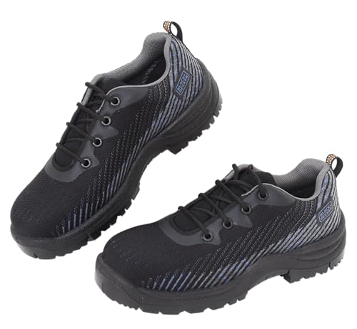 Image of BLACK+DECKER Flyknit Black & Blue Sporty Design Safety Shoes for Men | Lightweight, Antistatic & Antislip | Single Density with Fiber Toe | BXWB0186IN-FN | Size-10