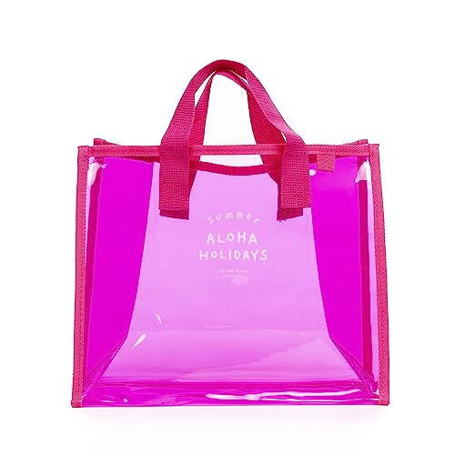 IRIA QUINTANA. Zeme bolso shopper de PVC transparente. 34,5×14,5×27,5 cm. Color: Fucsia