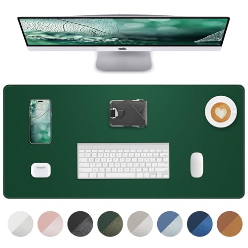 Leather Desk Pad Protector, Mouse Pad, Office Desk Mat, Non-Slip PU Leather Desk Blotter, Laptop Desk Pad, Waterproof Desk Writing Pad for Office and Home (Green, 31.5" x 15.7")