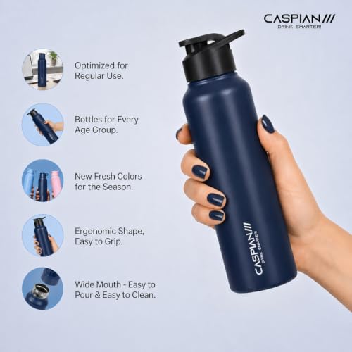 Image of Caspian Hike Customised Stainless Steel Water Bottle 750ml, P Blue with Logo Print - Personalised Water Bottle with Your Name Print for Kids Boys Girls School Office Gym- Perfect for Corporate Gifting