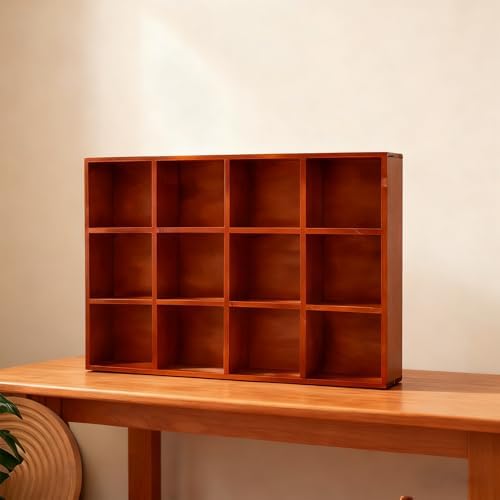 Wall Mounted Wooden Display Stand for Collectibles, Teacups, Figurines, Baseballs - 12 Compartments - Stylish Hanging Showcase for Home Decor and Organization