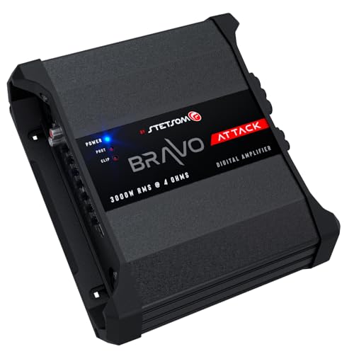 Image of Stetsom Bravo Attack 3000 4 Ohms Mono Car Amplifier, 3000.1 3K Watts RMS, 4Ω Stable Car Audio, Full Range HD Sound Quality, 3000x1, Crossover & Bass Boost, Car Stereo Speaker MD, Smart Coolers