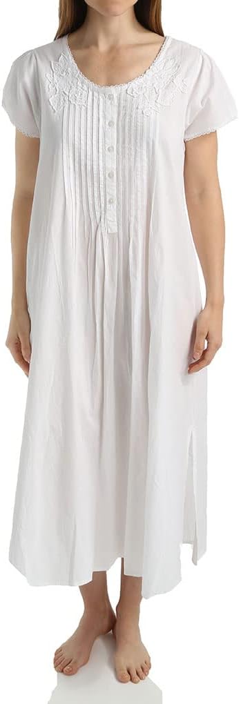 LA CERA Women's Victorian Nightgown, 100% Cotton, Side Pockets, Scoop Neckline, Short Sleeve, Summerwear - Image 3