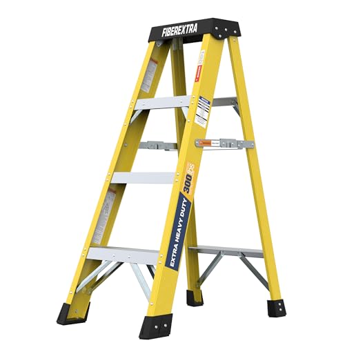 Image of Fiberglass Ladder, Single-Sided Stepladder for Electrical Engineering Ladder Construction with a Load Capacity of 330 pounds (4 Steps-Yellow)