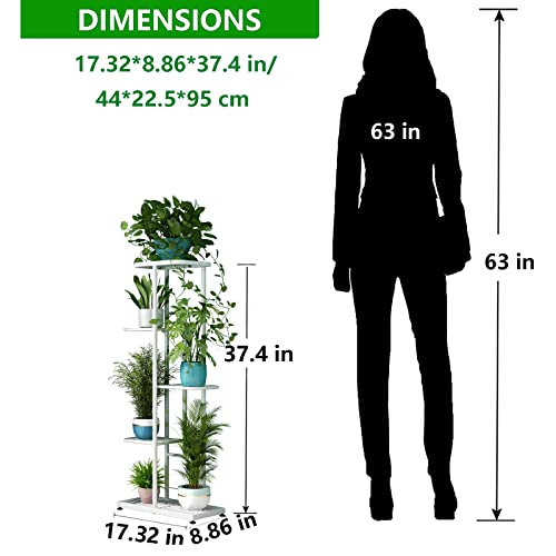 LINZINAR Plant Stand Metal 5 Tier 6 Potted Multiple Flower Pot Holder Shelf Indoor Outdoor Planter Display Shelving Unit for Patio Garden Corner Balcony Living Room (5 Tier 6 Potted, White) - Thumbnail 4