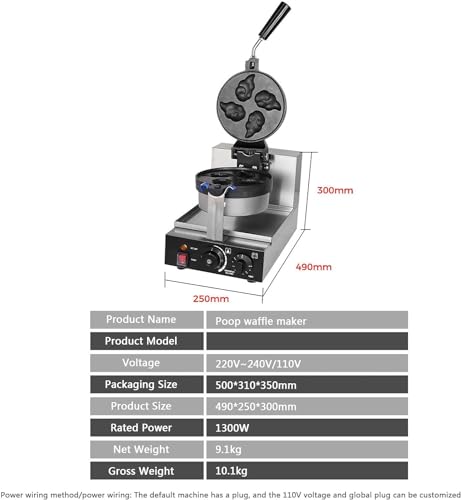 Piastra per Waffle, Design Rotondo Antiaderente, Corpo in Acciaio Inossidabile, Potenza 1300W, Controllo della Temperatura Regolabile e Timer per Uso Domestico, Style3,Style3