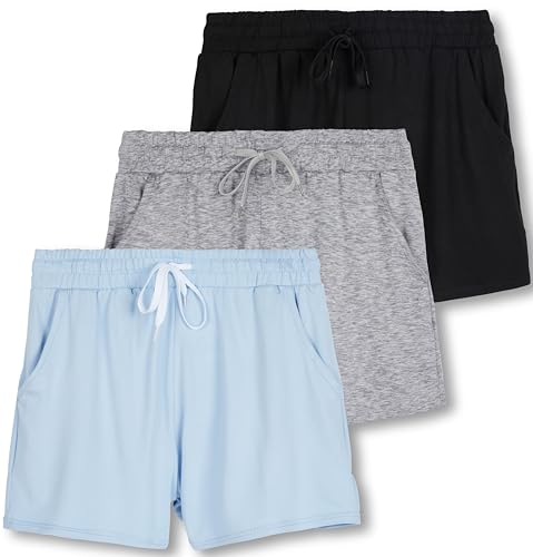 Real Essentials 3 Pack: Girl's Lounge Soft Comfy Shorts with Drawstring - Yoga Athletic Sweat Shorts with Pockets