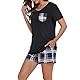 JCQIGOA Schlafanzug Damen Kurz Pyjama Damen Sommer Zweiteiler Baumwolle Set Schlafshirt Kurzarm Shorty，Schwarz L