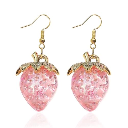 Colorful Strawberry Earrings for Women Cute Sweet Resin Simulated Red Strawberry Drop Dangle Earring Acrylic Fruit Jewelry