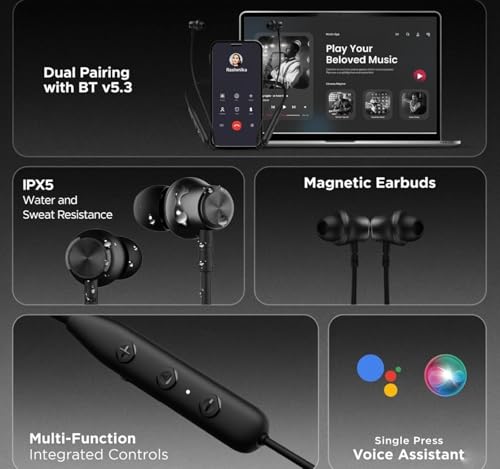 Image of XIAWAO Neckband for Rockerz 111 with 40H Playtime, Comfortable Fit, Noise Reduction Mic, Deep Bass Stereo Sound & Dual Pairing Technology (Black)
