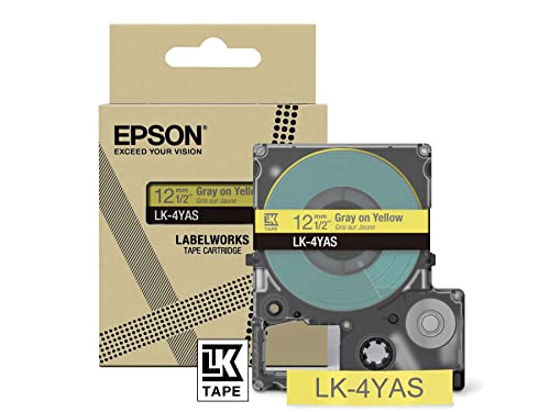 Epson Labelworks LK-4YAS Cartouche d'étiquetage compatible avec Epson LabelWorks LW-C610 et LW-C410 Jaune/gris 12 mm