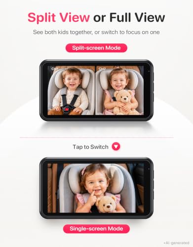 LUCKVIEW BM2PRO Dual Car Baby Monitor for 2 Kids, 5.2"" 1080P HD, Split Screen & Full View, Auto Night Vision, Easy Setup - image 3
