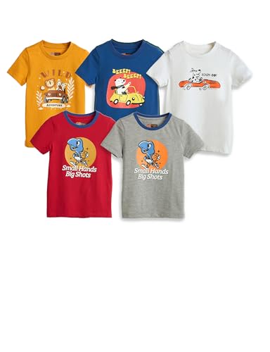 Image of Amazon Brand - Symbol Boys 100% Cotton Graphic Printed Half Sleeves T-Shirt | Age 2-6 Years (Available in Combo Pack of 3 and 5)