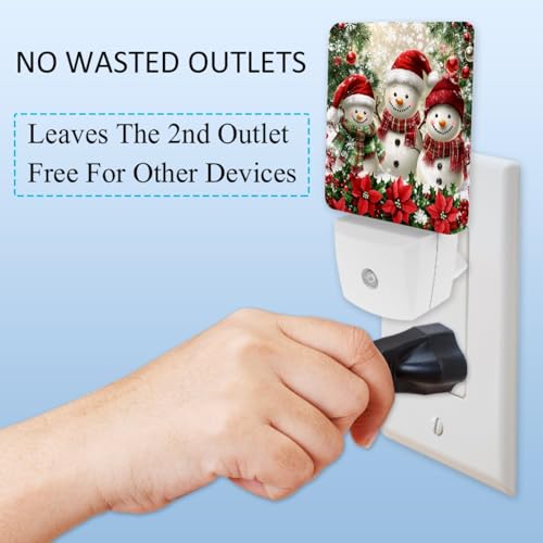 Image of NEWzone Christmas Snowman Tree Night Light Set of 2, Auto Sensor LED Dusk-to-Dawn Nightlights, Plug-in Sensor Lamp for Bedroom Bathroom Kitchen Hallway Stairs Decorative
