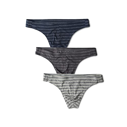 COMLIFE Men's Ice Silk Low Waist Striped Traceless Thong Panties Youth Thongs Underwear Underpanties
