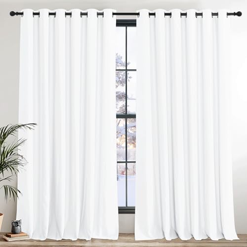 PONY DANCE Light Filtering Curtain 2 Panels - 90 x 84 Inch Extra Wide Thermal Insulated Eyelet Door Curtains Bedroom，Hotel, Living Room Large Drapes, Pure White