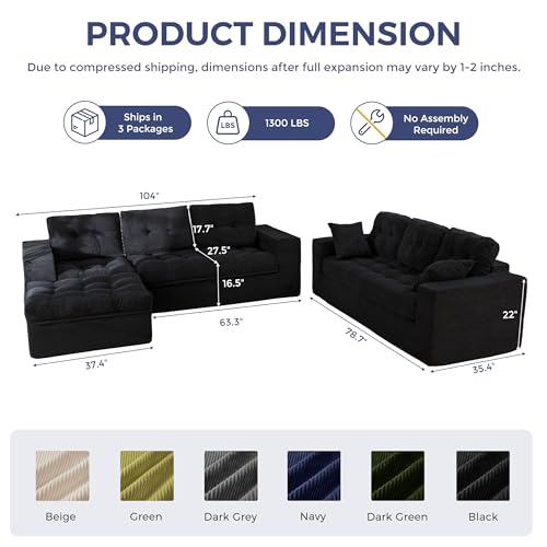 Image of MAXYOYO Modular Sectional Sofa with Ottoman and Loveseat, Cloud Boneless Couch with Layered Cushion, Flexible Module Combination Sofa for Living Room, No Assembly Required,Black