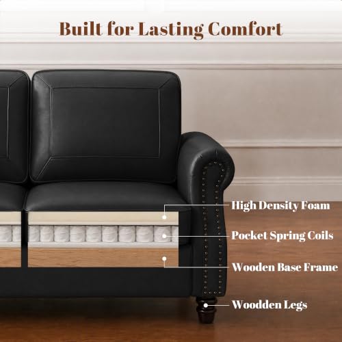 Kingfun Faux Leather 3 Seater Sofa with Rolled Arms,Black - image 6