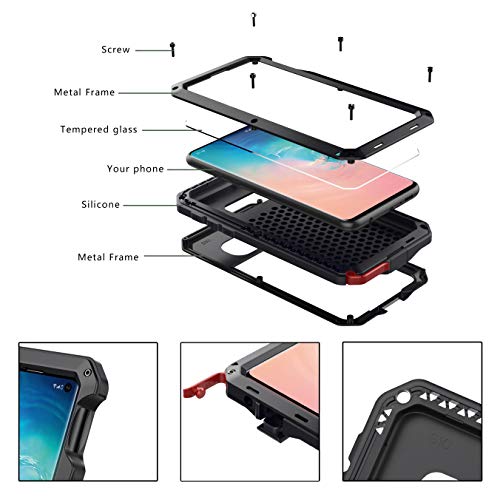 Galaxy S10E Case,Marrkey Full-Body Heavy Duty Shockproof [Tough Armour] Water Resistant Metal Aluminum Alloy Case With Silicone Built-In Screen Dual Layer Protector For Samsung Galaxy S10E - Black #TOP6