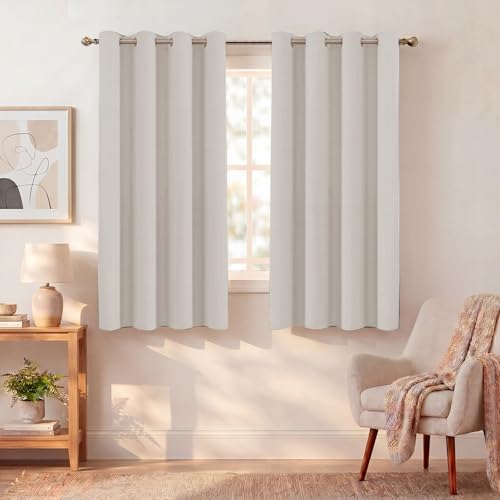 BellaHills Rideaux Court Occultants Thermique Isolant Anti Froid et Chaleur Blanc Ivoire 140x145(lxH) Lot de 2 Rideaux Opaque à Oeillets Chambre Salon...