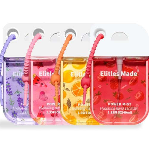 Elitles Made Hand Sanitizer Spray, Scented Hand Sanitizer Spray Travel Size, 4 Pack 1.35 fl oz Mini Spray With Keychain, Clip Backpack Purse, Gifts for Women Teen Girls Kids Nurse Teacher