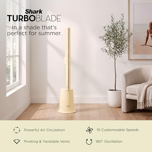 Image of Shark TurboBlade Fan-Ultra-Customizable Bladeless Tower Fan, Pivots, Twists, Oscillates 180, Circulates and Propels Air, 10 Noise Levels + 10 Speeds, Easy to Clean, Butter, TF202SYL (Limited Edition)