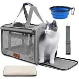 Bolsa de Transporte Pet para Viagem 46 x 30 x 30 cm, Caixa de Transporte para Gatos e Cachorros Pequenos, Dobrável, com Alça de Ombro e Almofada, Cinza