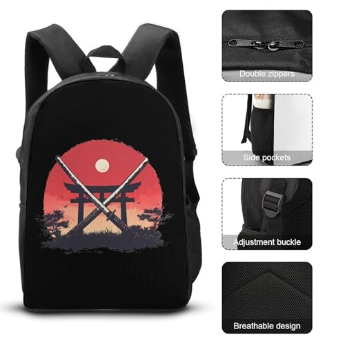 Samurai Katana Tori Gate Classic Backpack Lunch Bag Pencil Case 3 Piece Set Travel Daypack3