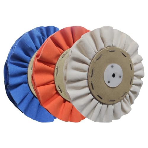 3PC 8" Airway Buffing Wheel Kit for Polishing Stainless Steel, Aluminum Alloy and Brass-Buffing Wheel Thickness 16Ply, Arbor Hole 3/8", Kit Includes Each 1PC Blue, Orange and White