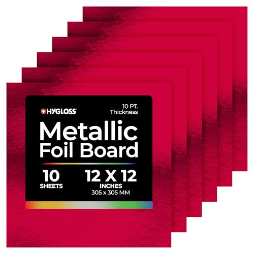 Hygloss Metallic Cardstock Sheets – 10 Shiny Red Sheets, 12” x 12” - Sturdy 10 pt. – Metallic Foil Board Paper for Crafts, Scrapbooking, Posters & Decorations