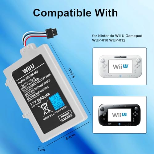 Image of Battery for Wii U Gamepad, 3600mah High Capacity Replacement Rechargeable Battery Pack for Nintendo Wii U Gamepad WUP-010 / WUP-012 with Tool