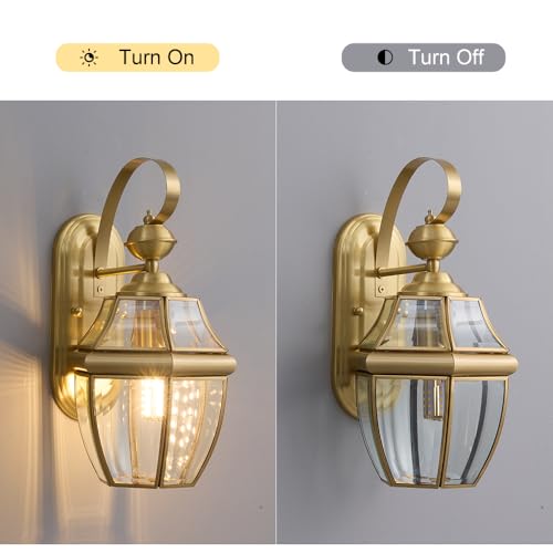 Image of Gold Sconce Courtyard Wall Lamp Outdoor Wall Lights Lantern, Dusk to Dawn Weather Resistant Exterior Lights for House Sconce, Waterproof Garage Lights with Clear Glass Shade