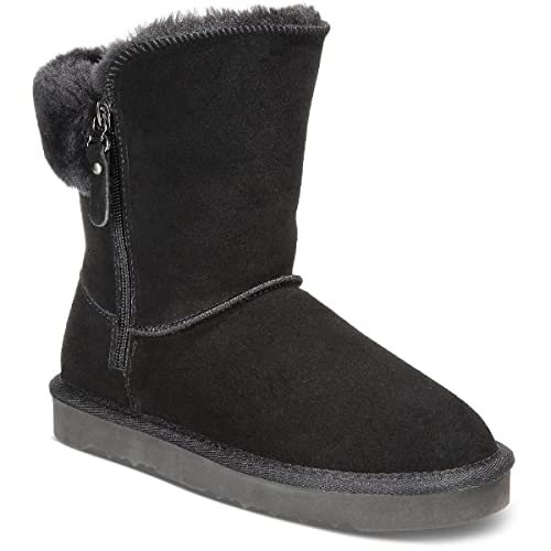 Style & Co. Womens Maevee Leather Winter & Snow Boots Black 6 Medium (B,M)