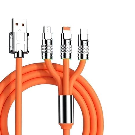 KOAT 120W 3-in-1 Fast Charging Cable 6A High Speed | Type-C, Micro USB & Lightning Multi Charger| Retractable, Zinc Alloy Connectors, Silicone Durable Wire for Mobile, Tablet & Devices - Pack of (1)-image-27
