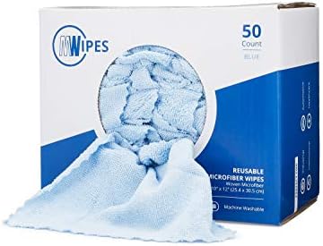 Microfiber Rags In A Box (50 count) - Mwipes - 10" x 12" Reusable Wipes for Cleaning - Edgeless Terry Towels, Shop Rags, Wash, Dust, Disposable, House, Small Cleaning Cloths (Blue)