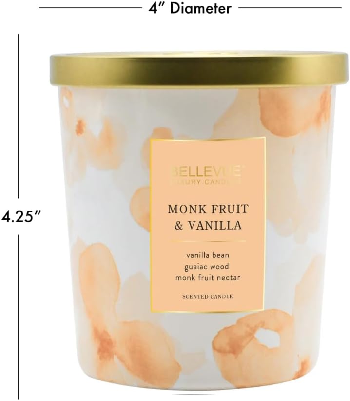 Luxury Fragranced Candle, 12 OZ, Soy Blend Wax, Essential Oils, Long-Lasting Burn, Home Fragrances, Aromatherapy Home Scented Candles Scent Monk Fruit & Vanilla (Pack of 2)