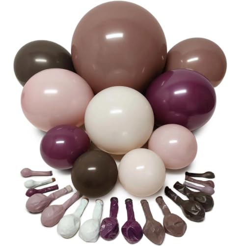Image of Pink Brown Balloon Arch Double Stuffed Plum Dusty Pink White Balloon Kit