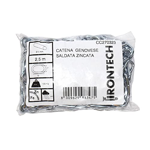 Catena Saldata Genovese In Acciaio Zincato - Catena a Maglia Zincata Elettrolitica - Alta Resistenza - 100% Made in Italy - Disponibile in Diverse Misure e Diametri (Ø 3 mm. - 2,5 mt)