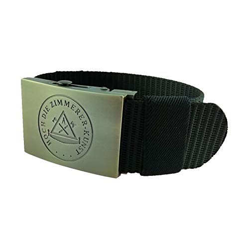 GravurManufakturBerlin Hosengürtel Zimmerer Zimmermann Handwerk Zunftzeichen Textilgürtel schwarz 4 cm breit Einheitslänge kürzbar