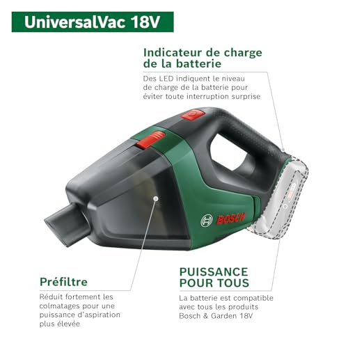 Bosch Aspirateur sans fil UniversalVac 18 (batterie 2,5 Ah, système 18 V, dans une boîte en carton)