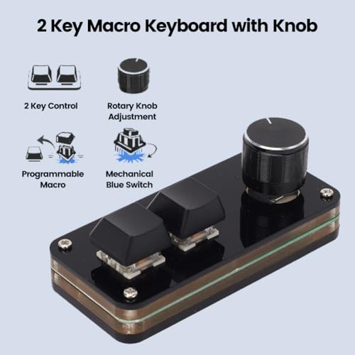 Clavier Macro Programmable filaire à 2 touches et 1 bouton mécanique avec interrupteur bleu