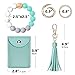 UpUDo Keychain Bracelet Wristlet, Silicone Beaded Key Ring Bracelet with Card Wallet, Elastic Keyring Bangle for Womens