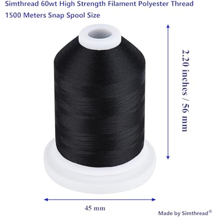 60WT Filament Polyester Embroidery Bobbin Thread for Quilting 1500M Black - 2 Pack