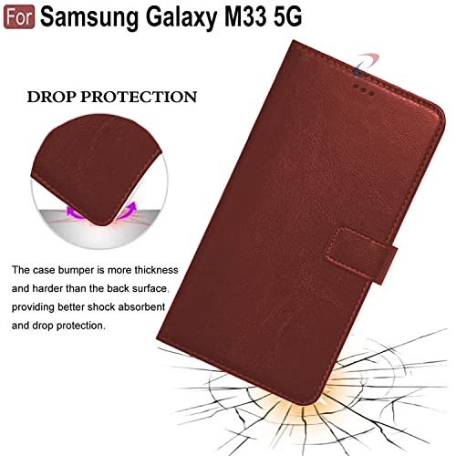 Image of CEDO Flip Cover for Samsung Galaxy M33 (5G) | Leather Finish | Inside Pockets & Inbuilt Stand | Shockproof Wallet Style Magnetic Closure Back Case Flipcover (Brown)