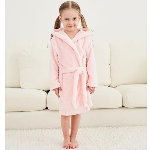 Image of Boys Girls Bathrobes,Toddler Boy Girl Robes,Children's Plush Soft Coral Fleece Hooded Pajamas Sleepwear for Kids