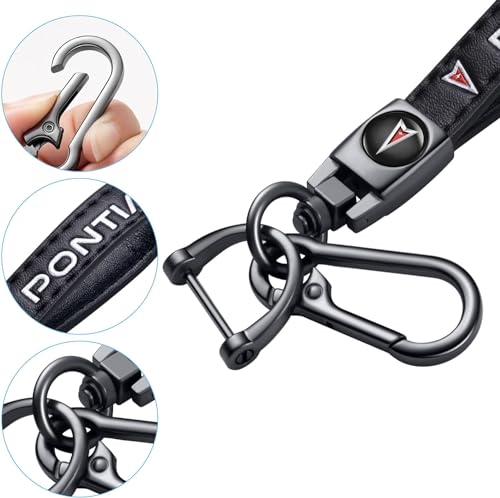 Image of Genuine Leather Car Keychain for Pontiac Key Chain for Men and Women Family Present Key Ring Accessories(Black)