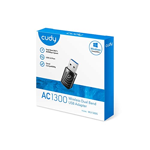 Cudy Ac1300 Wifi Usb 3.0 Adapter For Pc, Usb Wifi Dongle, 5Ghz /2.4Ghz, Wifi Usb 3.0, Wireless Adapter For Desktop/Laptop, Compatible With Windows 7/8/8.1/10/11, Mac Os, Linux, Wu1300S #TOP1