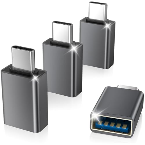 USB C auf USB Adapter 4-Pack, Thunderbolt 4 5 USBC Stecker zu USB Buchse OTG Adapter, Typ A Stick Konverter Zubehör für Apple MacBook Pro Air, iPhone 16e 15 Max, iPad, Samsung Galaxy S24 S25