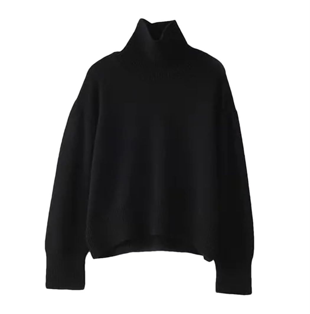 Haitpant Maglione da donna in cashmere spesso, per autunno e inverno, a collo alto, con base lavorata a maglia