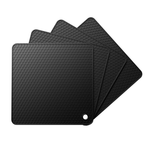 Ankway Silikon Topf-untersetzer, 4 Stück Multifunktional Hitzebeständig Topflappen für Töpfe, Teekannenund Schüsseln, Hitzebeständig bis 230°C, Spülmaschinenfest rutschfest Wabenmuster - Schwarz